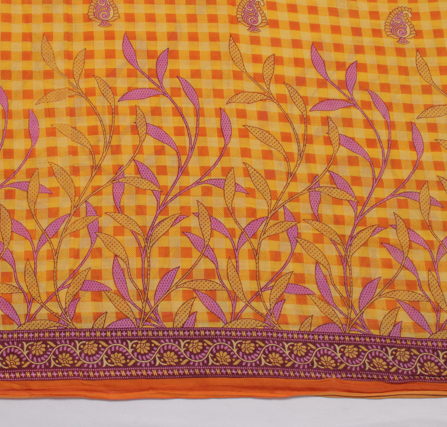 Sushila Vintage Yellow Saree 100% Pure Cotton Printed Floral Soft Craft Fabric