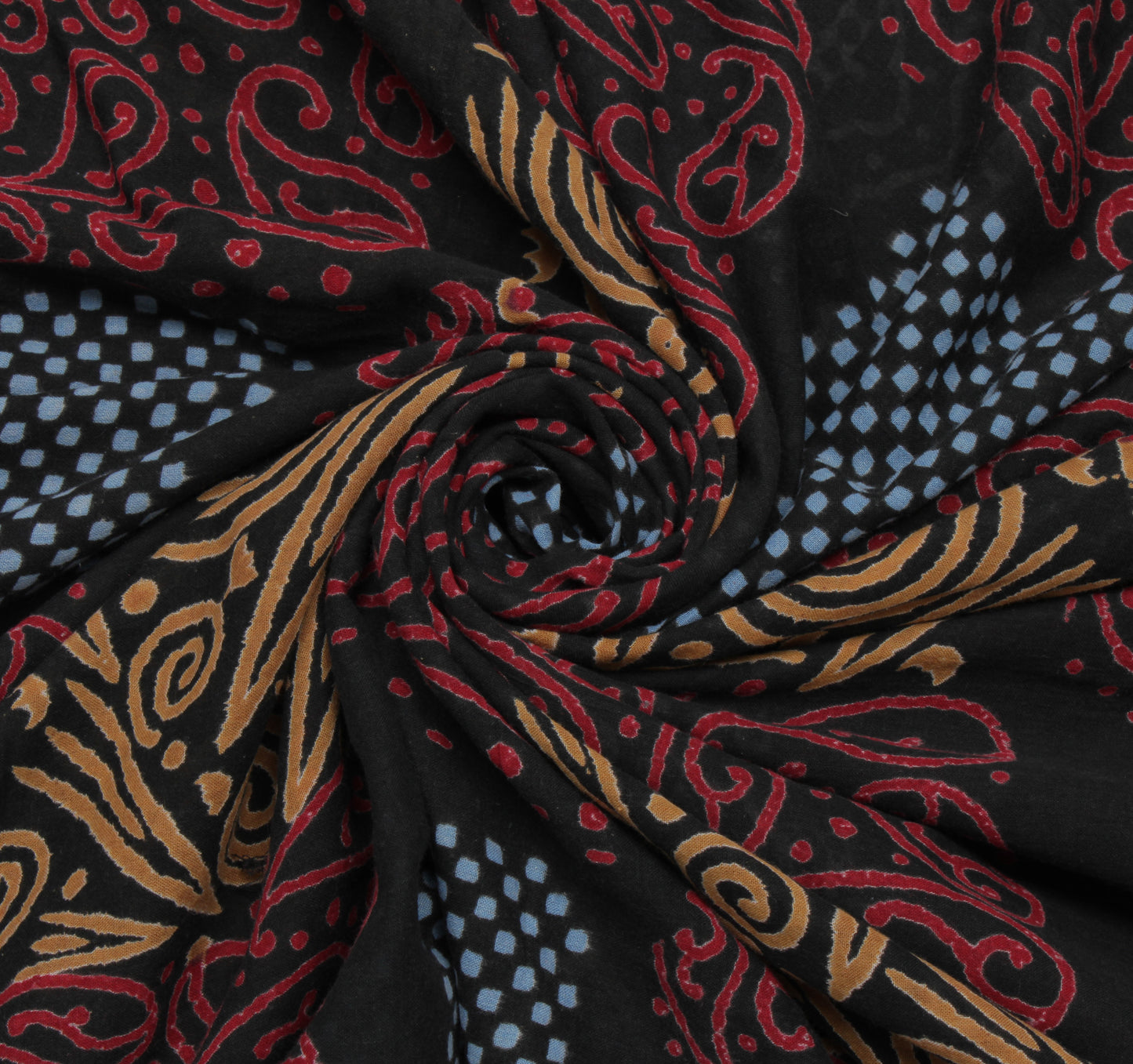 Sushila Vintage Black Indian Saree 100% Pure Cotton Printed  Soft Craft Fabric