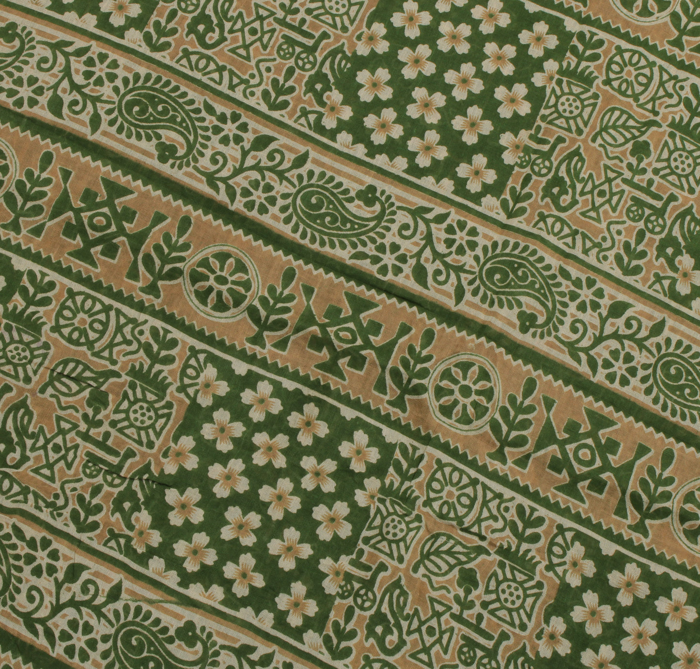 Sushila Vintage Green Saree 100% Pure Cotton Printed Abstract Soft Craft Fabric