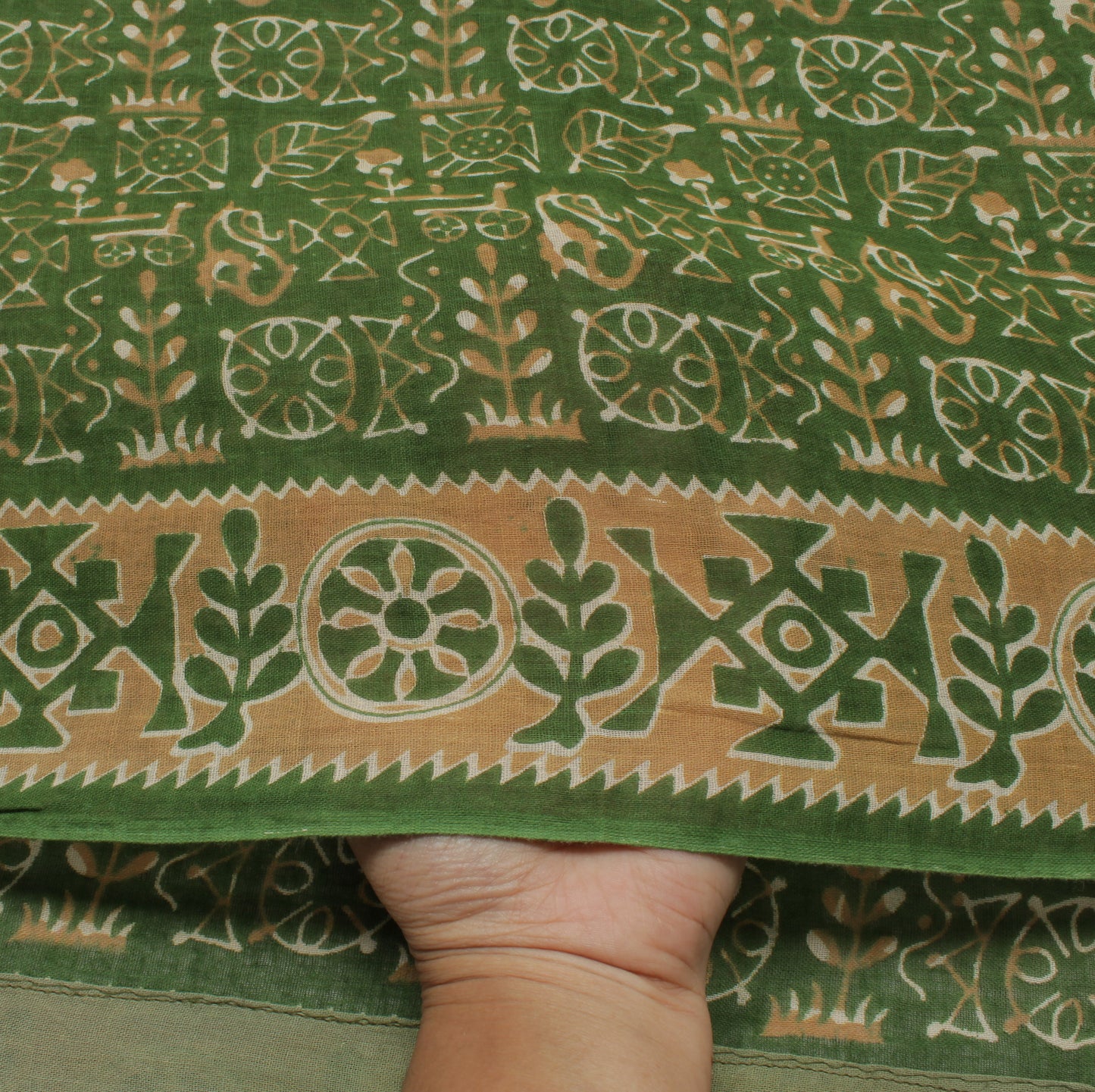 Sushila Vintage Green Saree 100% Pure Cotton Printed Abstract Soft Craft Fabric