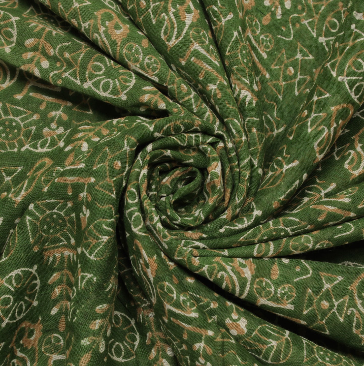 Sushila Vintage Green Saree 100% Pure Cotton Printed Abstract Soft Craft Fabric