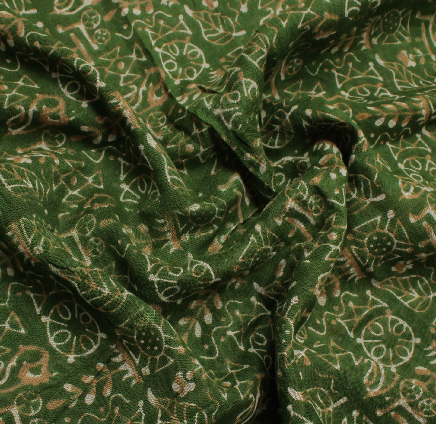 Sushila Vintage Green Saree 100% Pure Cotton Printed Abstract Soft Craft Fabric