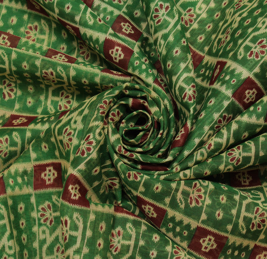 Sushila Vintage Green Saree 100% Pure Cotton Printed Floral Sheer Craft Fabric