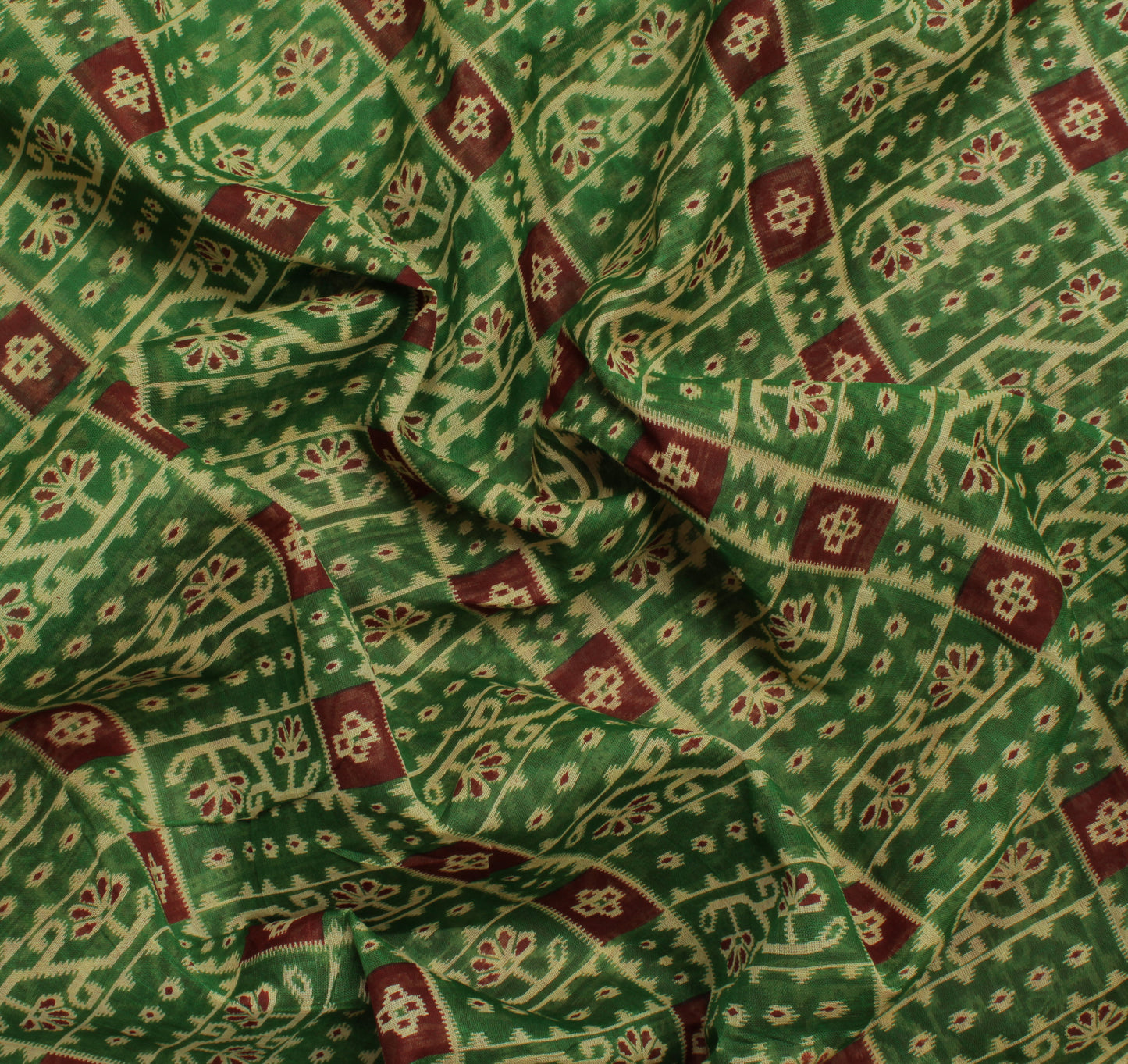 Sushila Vintage Green Saree 100% Pure Cotton Printed Floral Sheer Craft Fabric