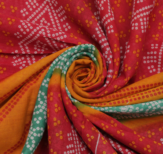 Sushila Vintage Multi-Color Saree Pure Cotton Bandhani Printed Soft Craft Fabric