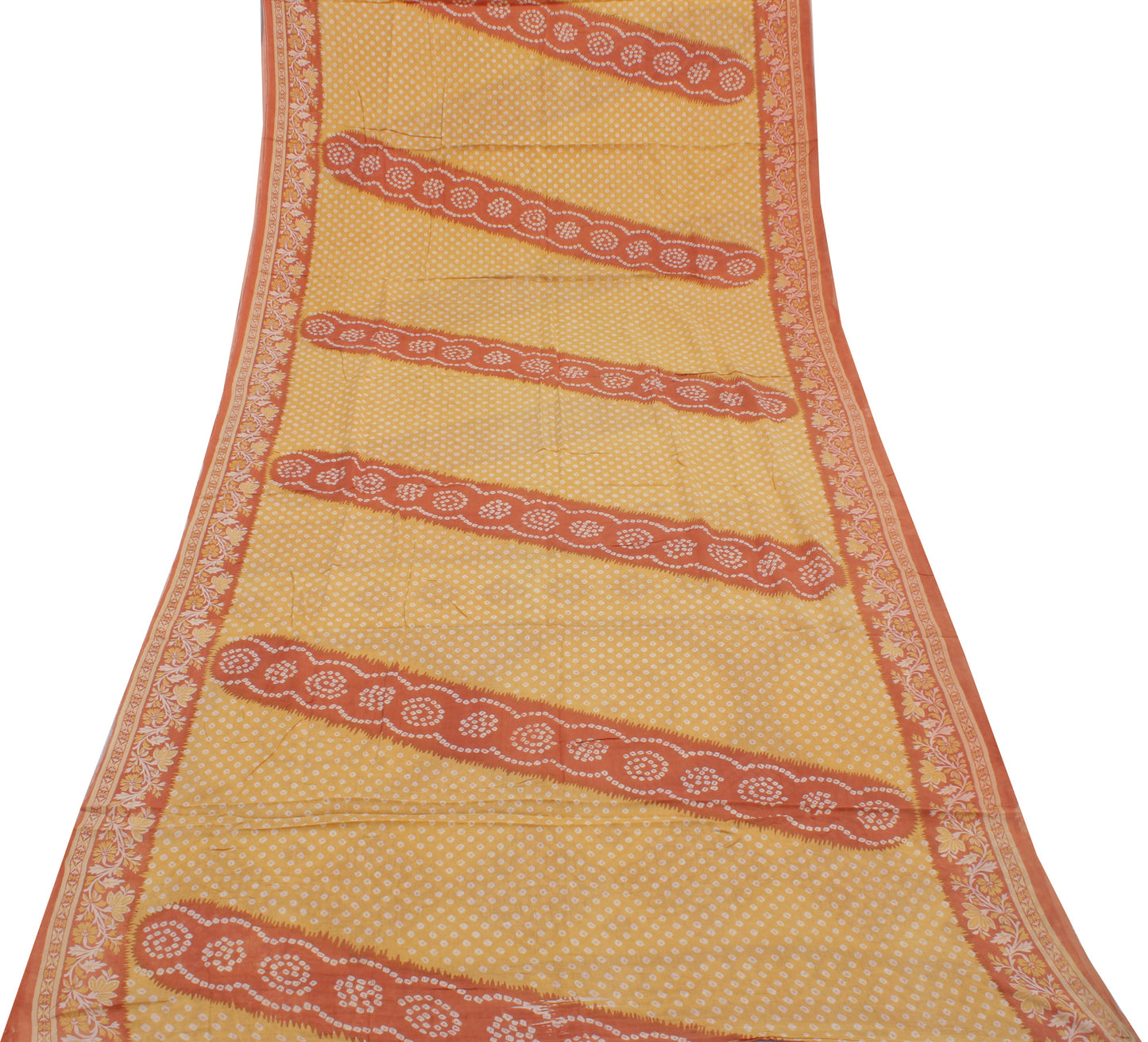 Sushila Vintage Yellow Saree 100% Pure Cotton Bandhani Printed Soft Craft Fabric