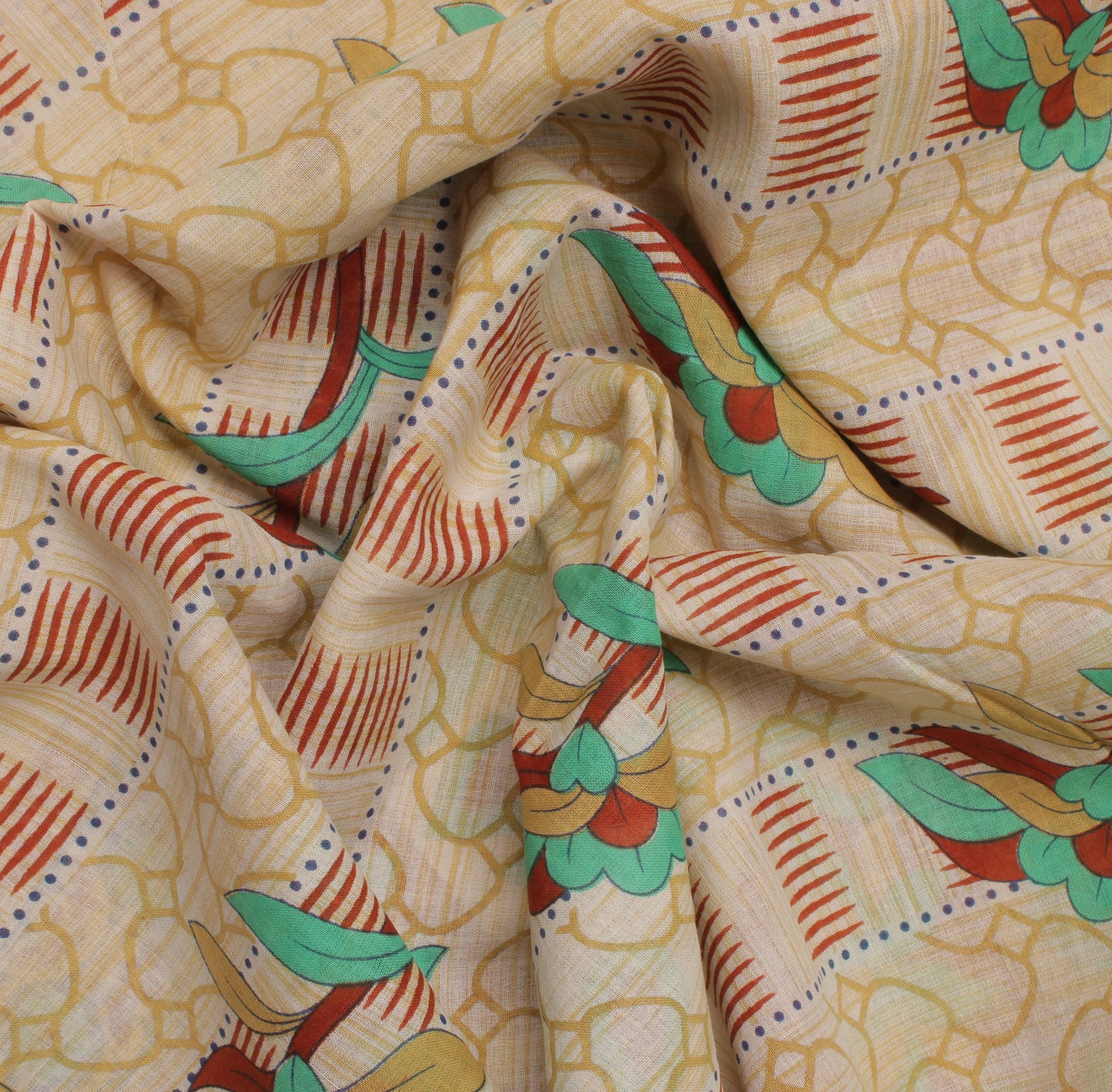 Sushila Vintage Cream Saree 100% Pure Cotton Printed Floral Soft Craft Fabric