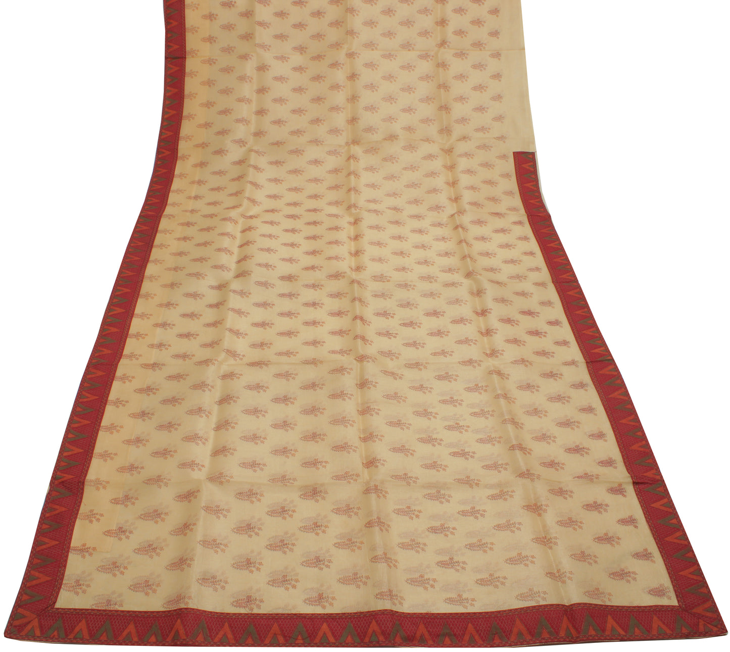 Sushila Vintage Cream Indian Saree Blend Cotton Printed Floral Craft Fabric