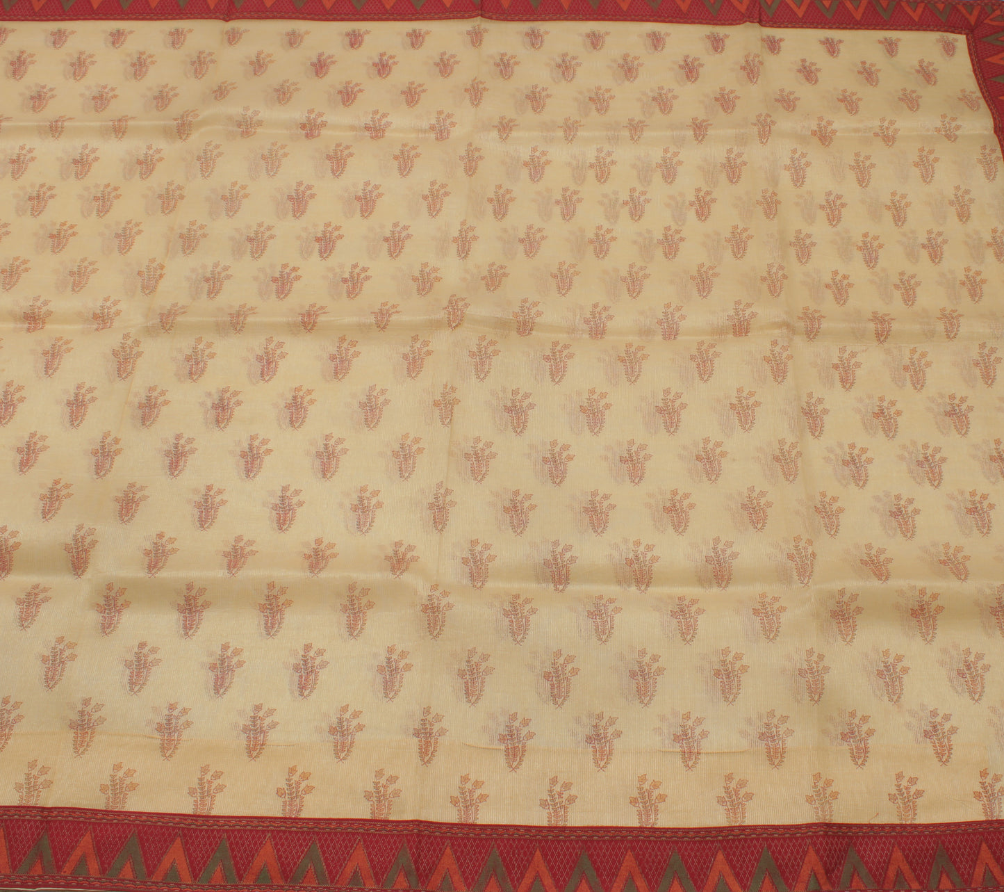 Sushila Vintage Cream Indian Saree Blend Cotton Printed Floral Craft Fabric