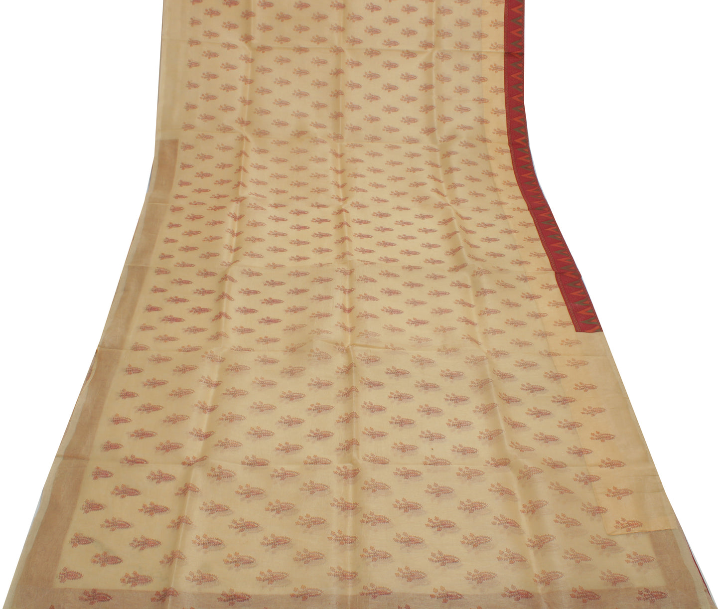 Sushila Vintage Cream Indian Saree Blend Cotton Printed Floral Craft Fabric