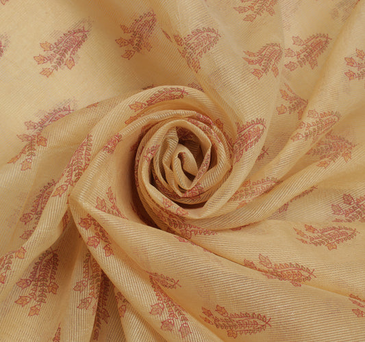 Sushila Vintage Cream Indian Saree Blend Cotton Printed Floral Craft Fabric