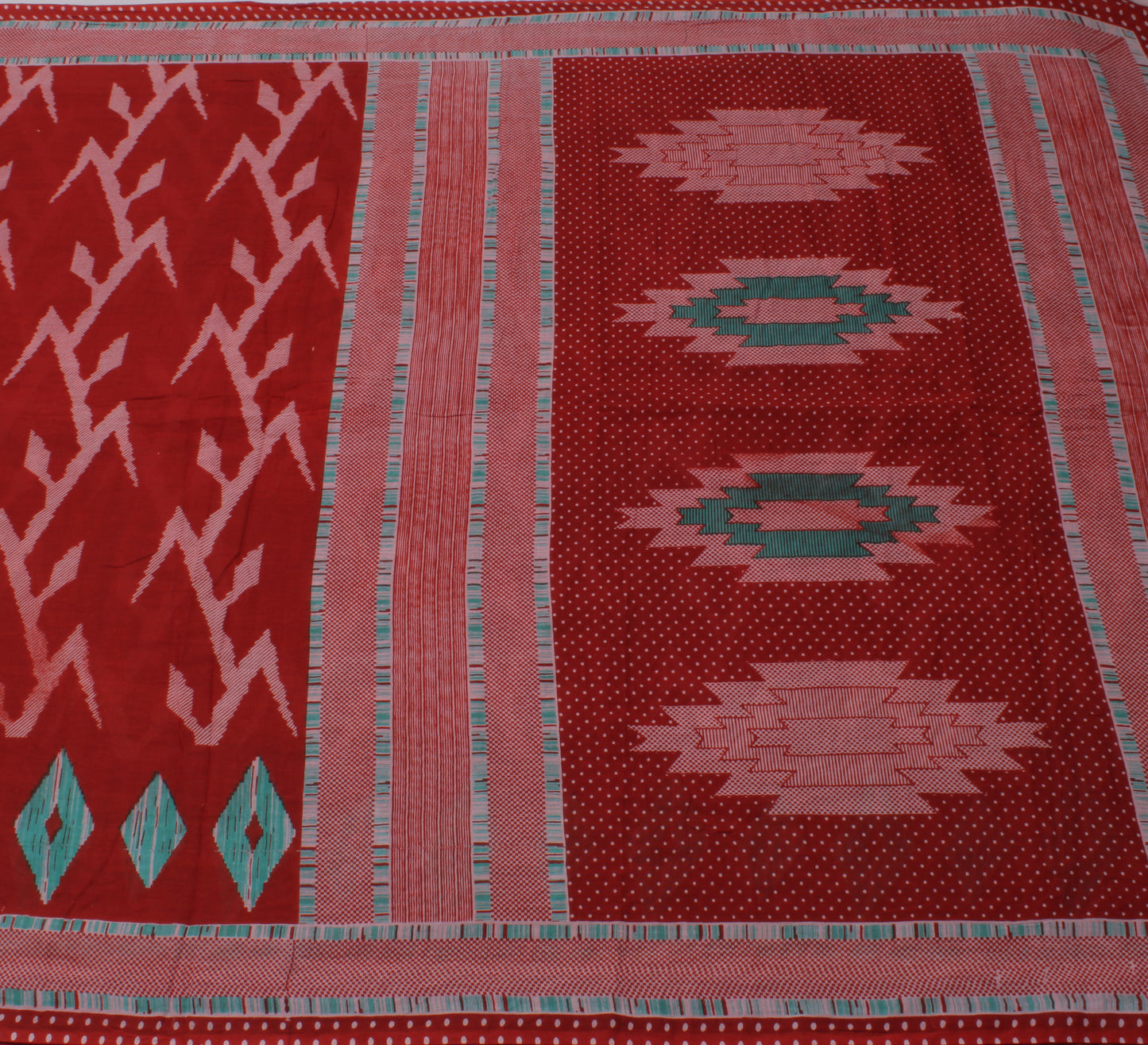 Sushila Vintage Red Indian Saree 100% Pure Cotton Printed  Soft Craft Fabric