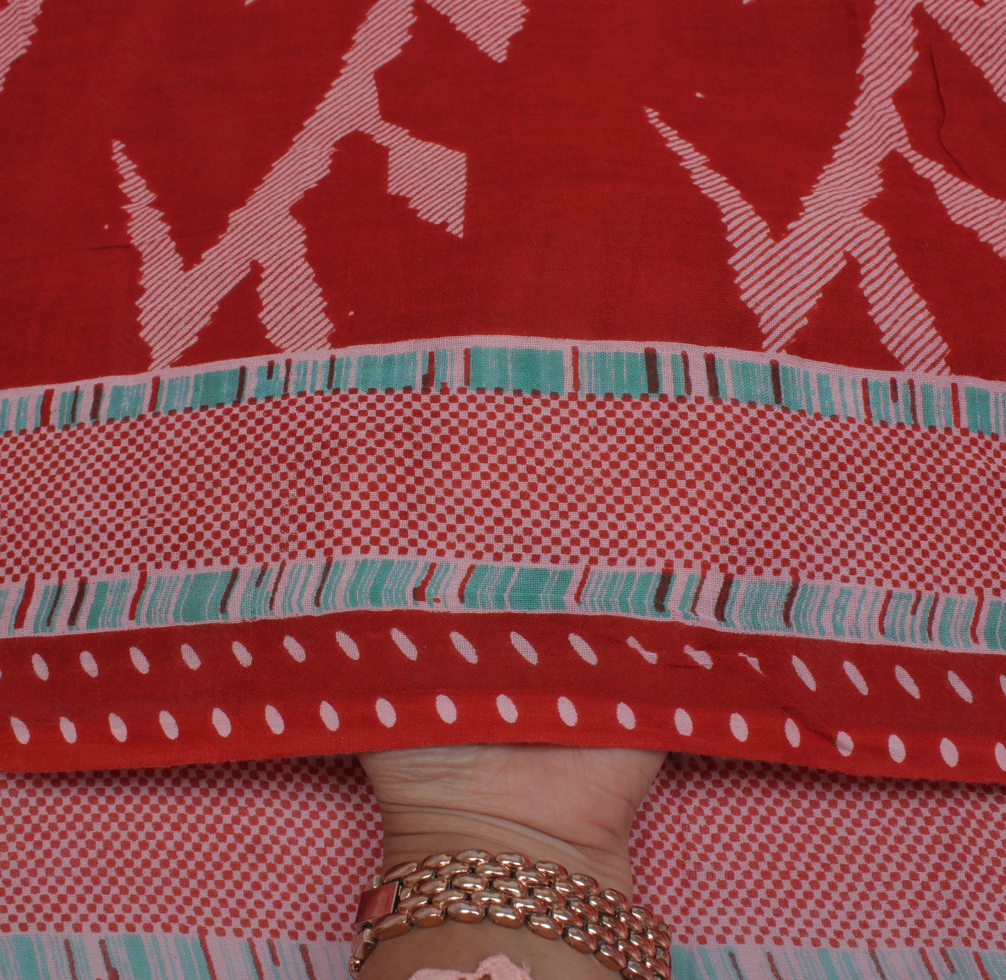 Sushila Vintage Red Indian Saree 100% Pure Cotton Printed  Soft Craft Fabric