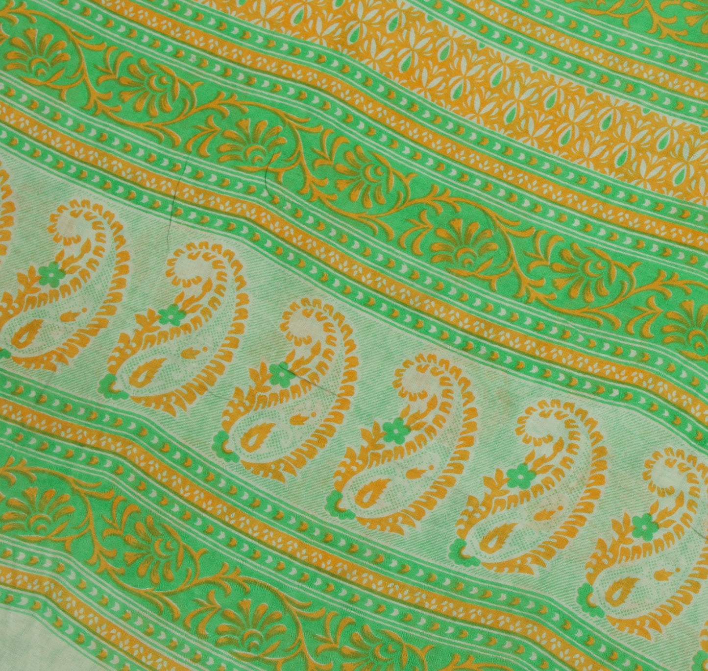 Sushila Vintage Green Saree 100% Pure Cotton Printed Floral Soft Craft Fabric