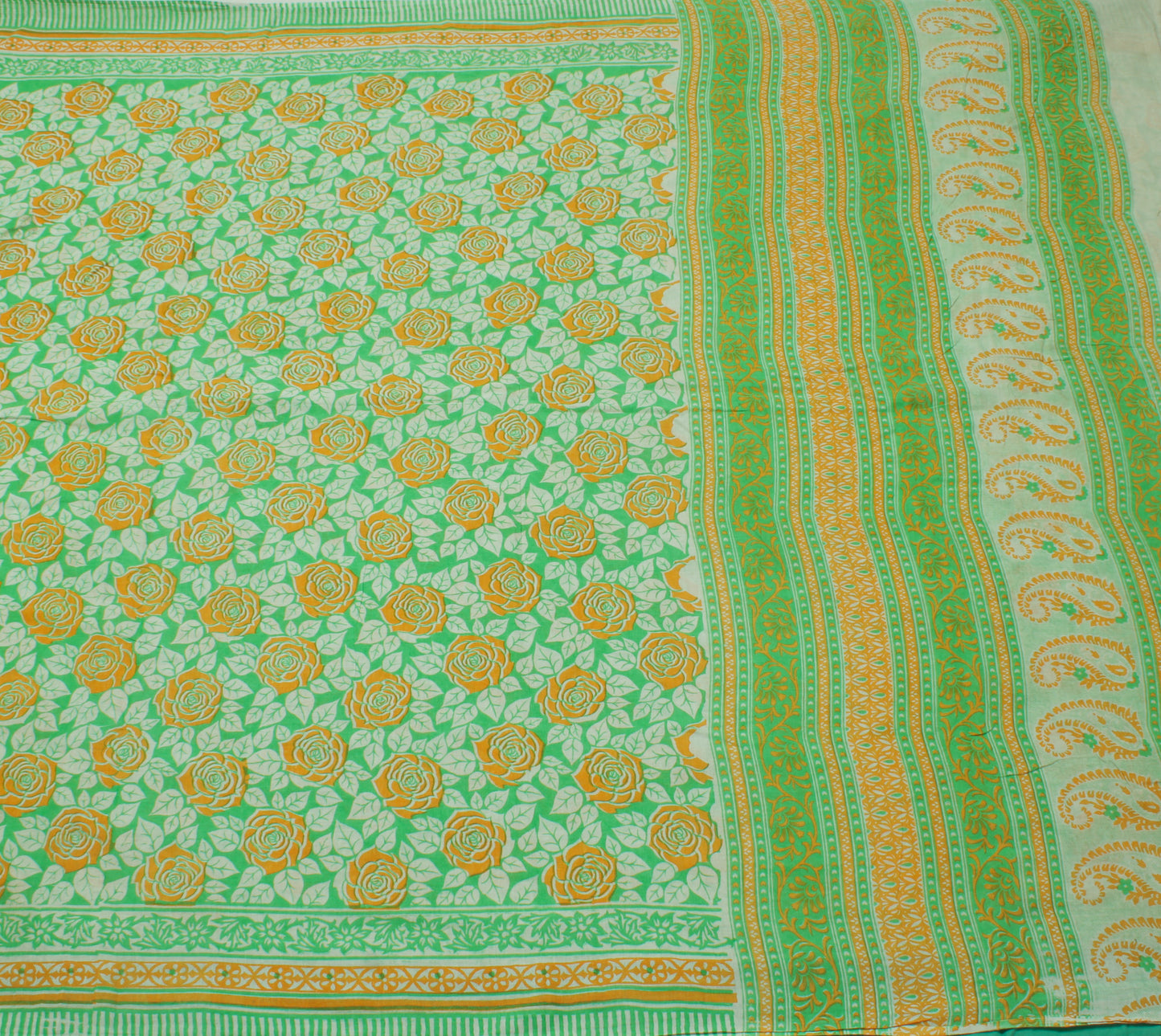 Sushila Vintage Green Saree 100% Pure Cotton Printed Floral Soft Craft Fabric