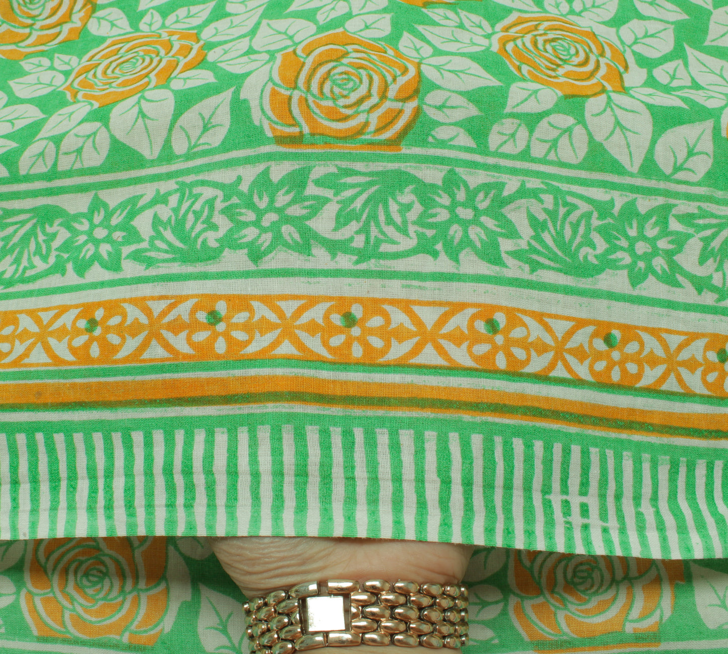 Sushila Vintage Green Saree 100% Pure Cotton Printed Floral Soft Craft Fabric