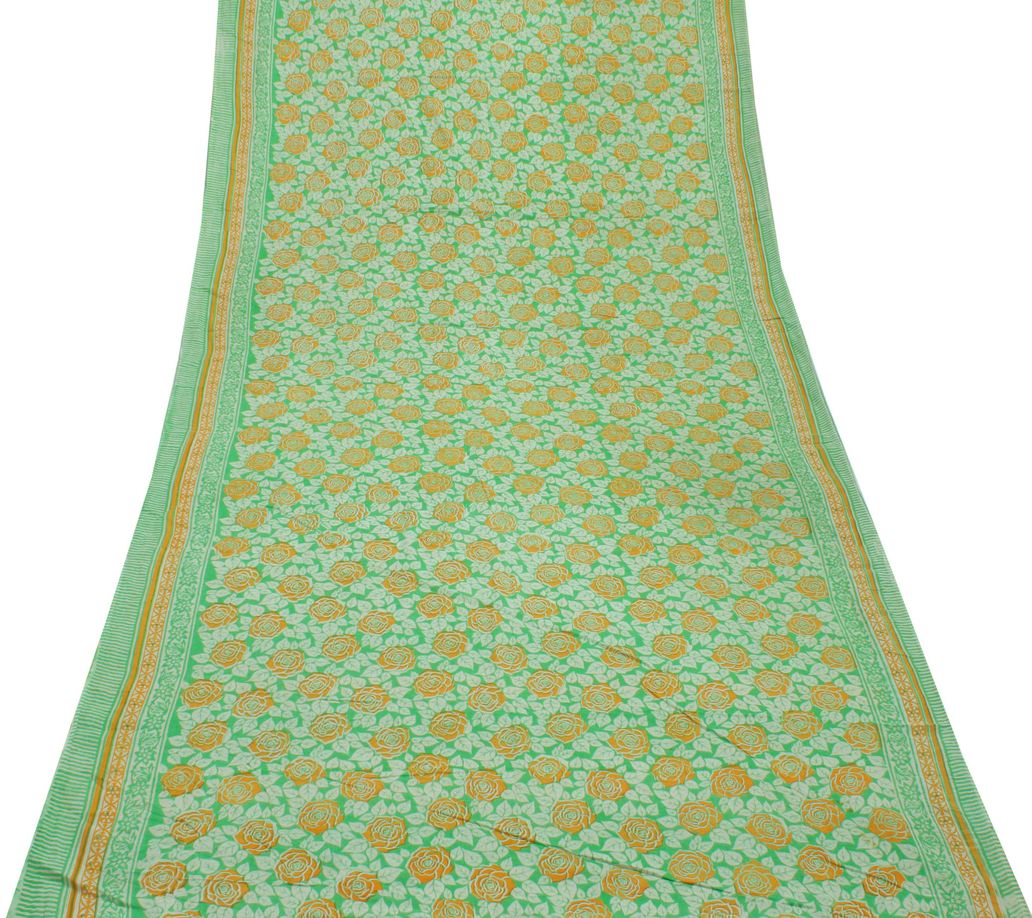 Sushila Vintage Green Saree 100% Pure Cotton Printed Floral Soft Craft Fabric