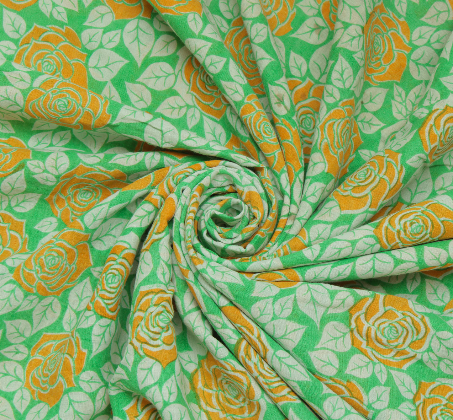 Sushila Vintage Green Saree 100% Pure Cotton Printed Floral Soft Craft Fabric