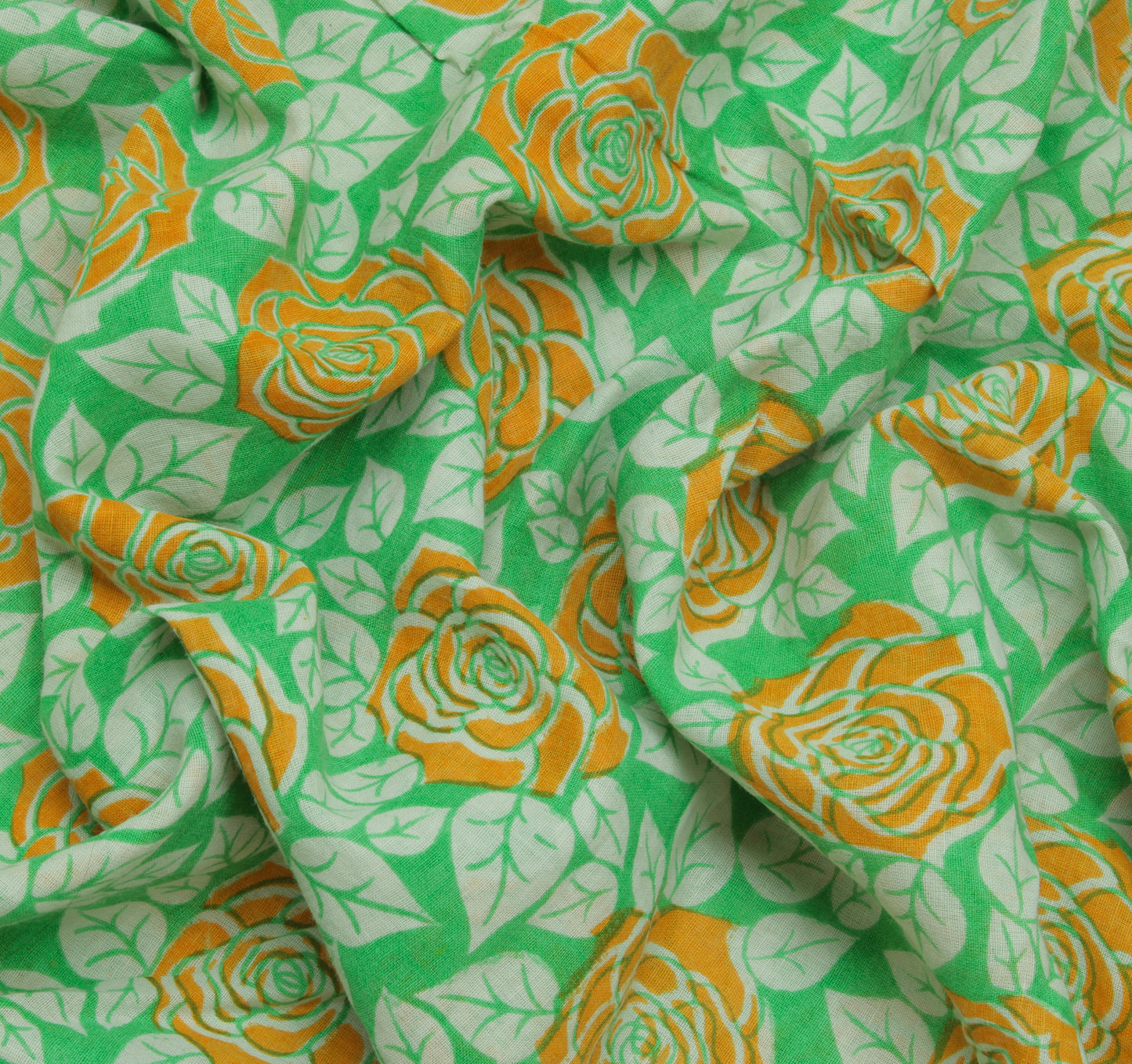 Sushila Vintage Green Saree 100% Pure Cotton Printed Floral Soft Craft Fabric