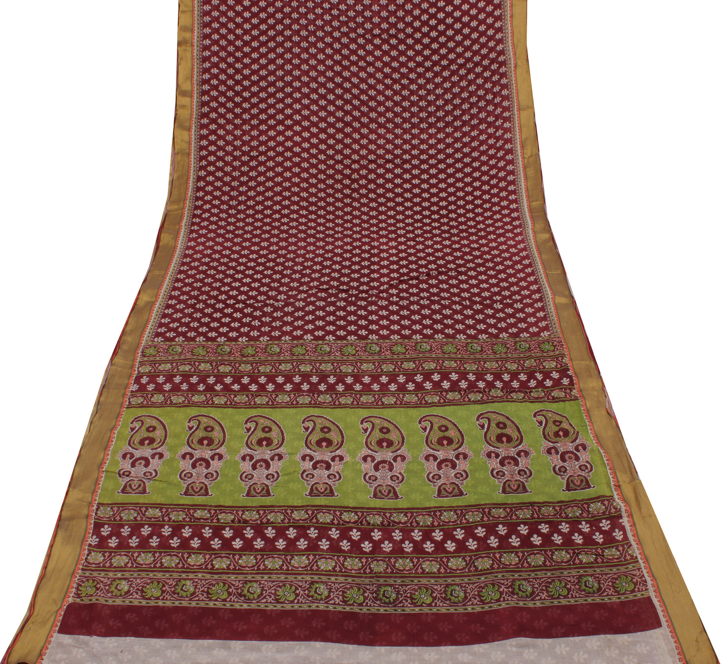 Sushila Vintage Maroon Saree 100% Pure Cotton Printed Floral Soft Craft Fabric