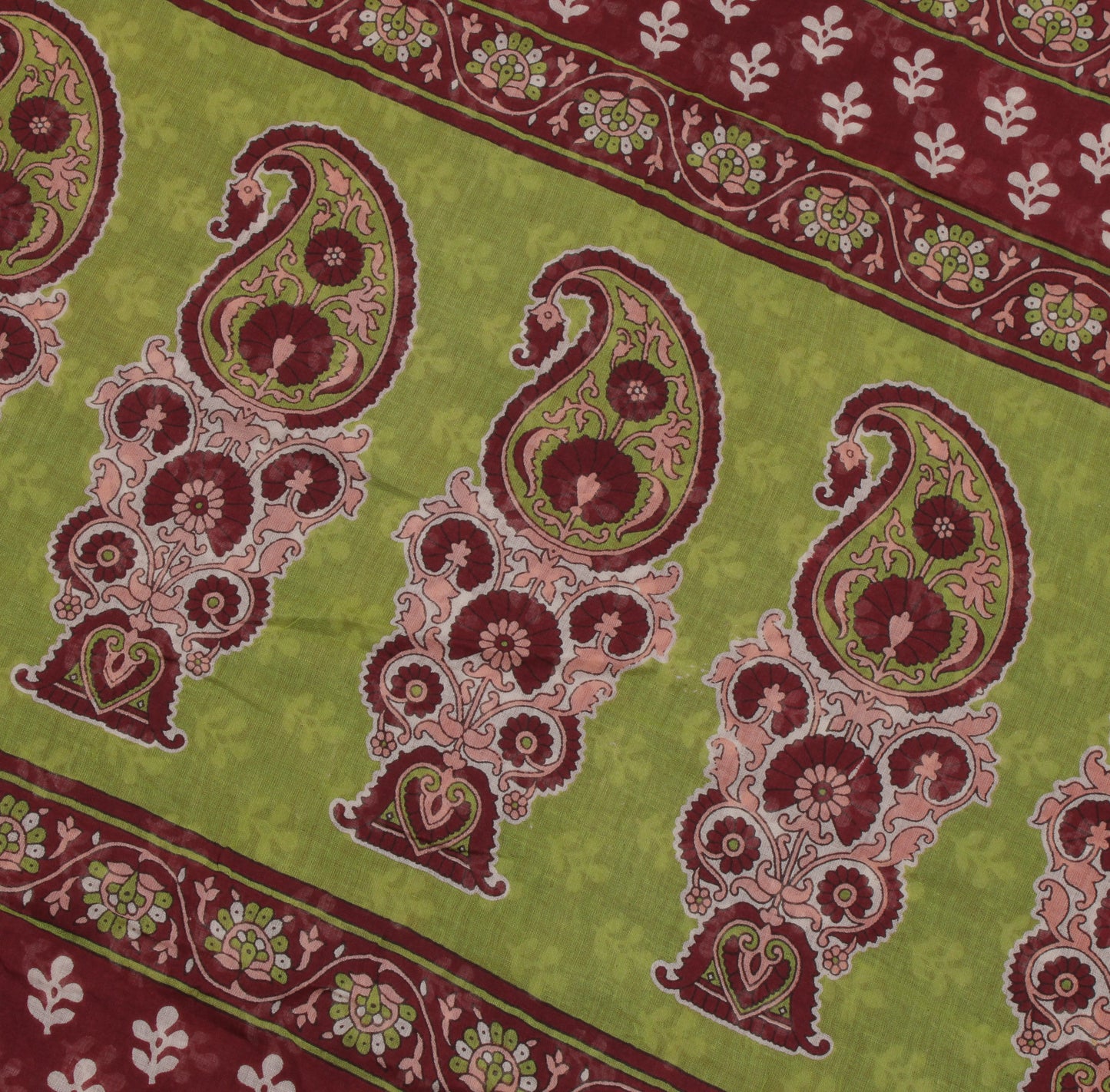 Sushila Vintage Maroon Saree 100% Pure Cotton Printed Floral Soft Craft Fabric