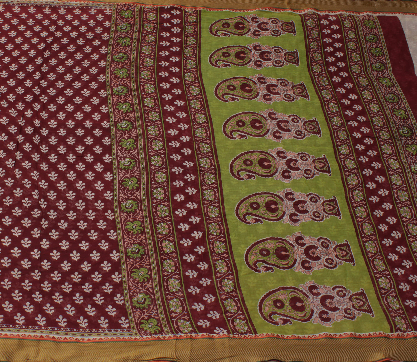 Sushila Vintage Maroon Saree 100% Pure Cotton Printed Floral Soft Craft Fabric