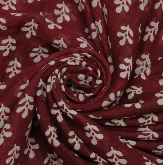 Sushila Vintage Maroon Saree 100% Pure Cotton Printed Floral Soft Craft Fabric