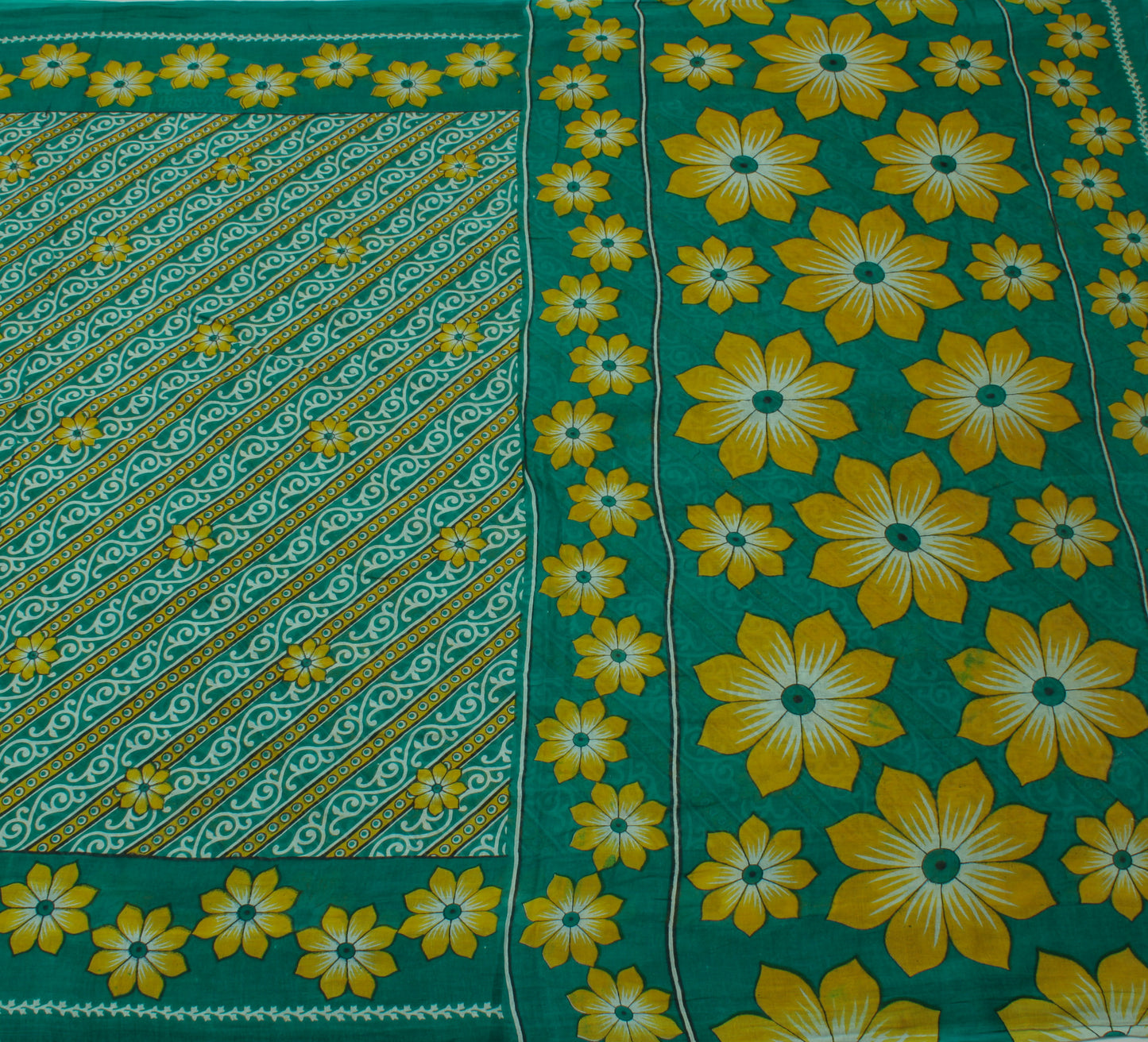 Sushila Vintage Green Saree 100% Pure Cotton Printed Floral Soft Craft Fabric