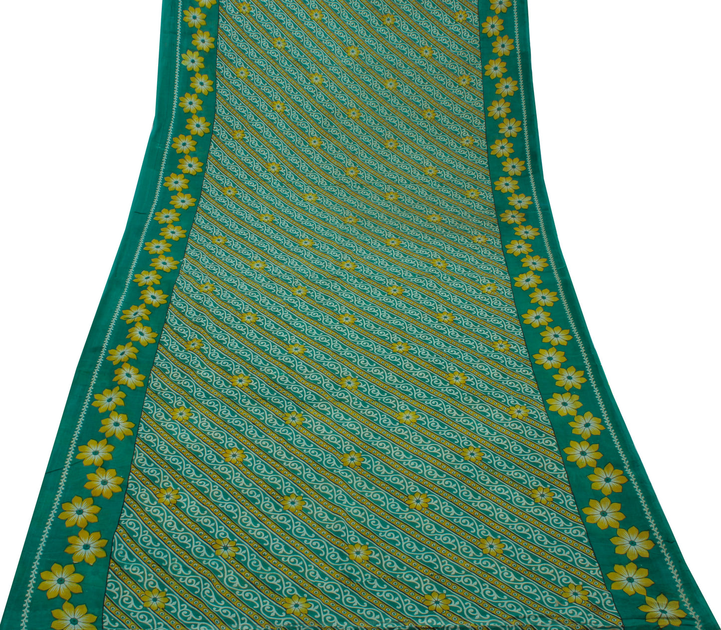 Sushila Vintage Green Saree 100% Pure Cotton Printed Floral Soft Craft Fabric