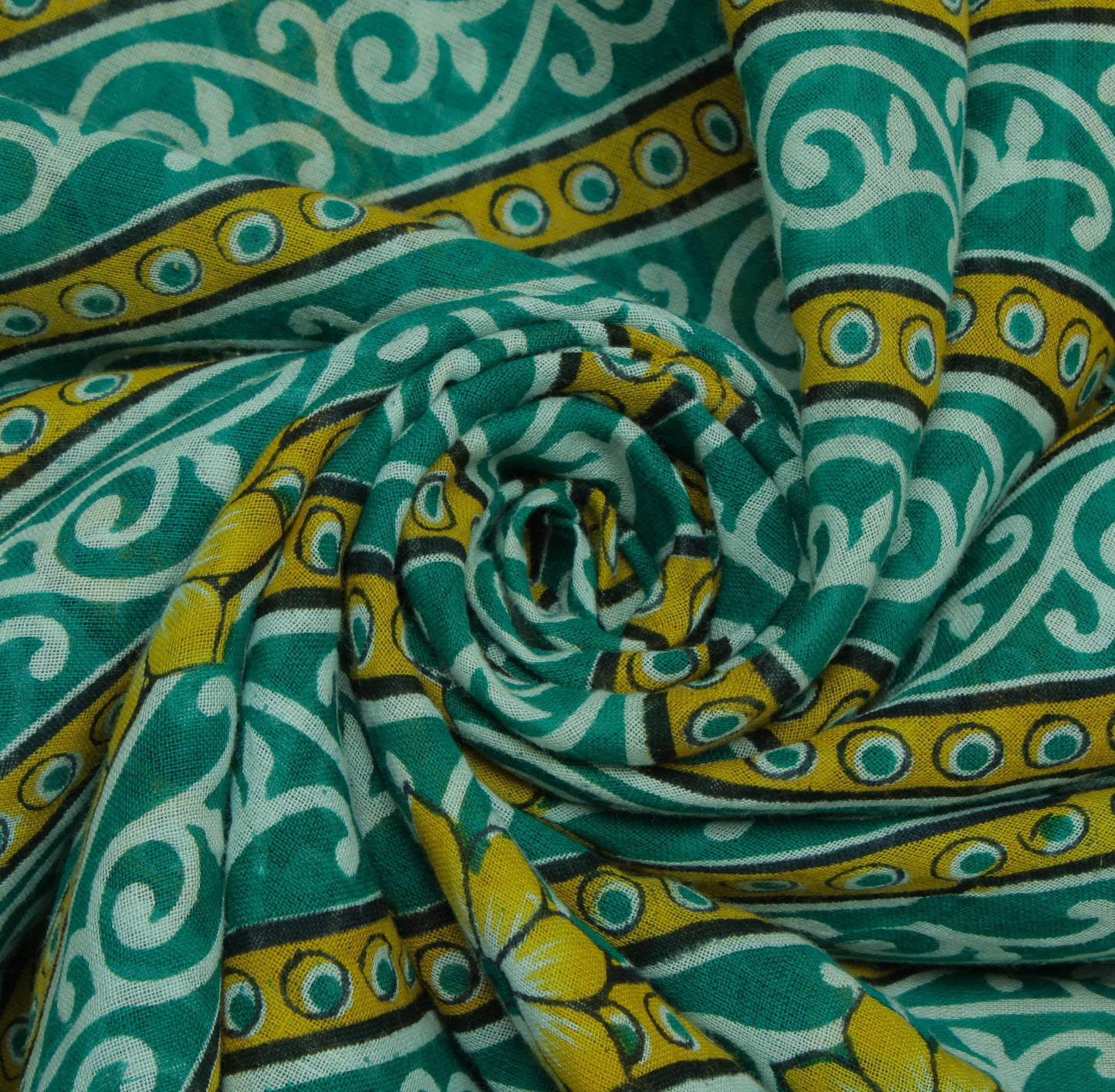 Sushila Vintage Green Saree 100% Pure Cotton Printed Floral Soft Craft Fabric