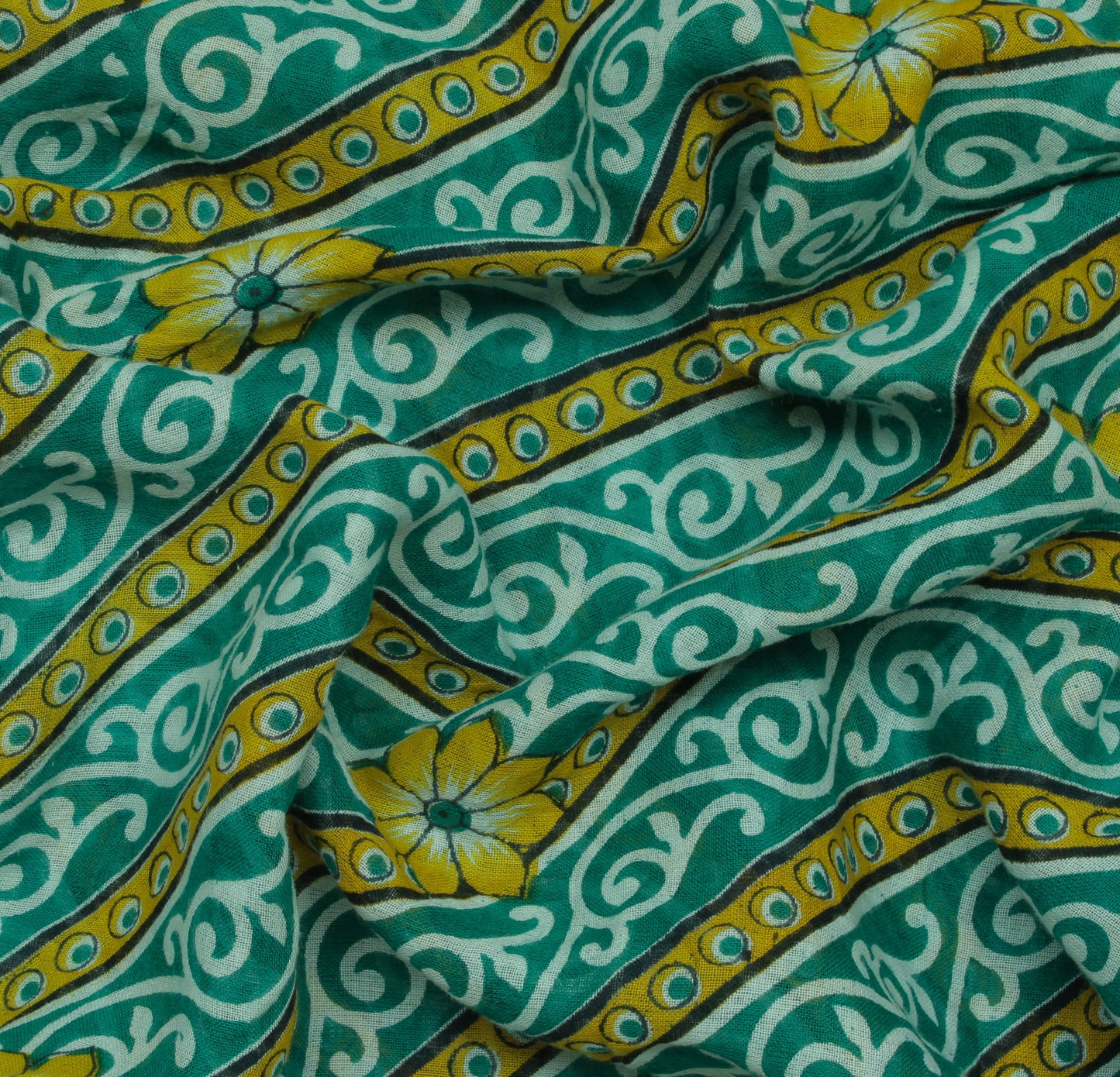 Sushila Vintage Green Saree 100% Pure Cotton Printed Floral Soft Craft Fabric