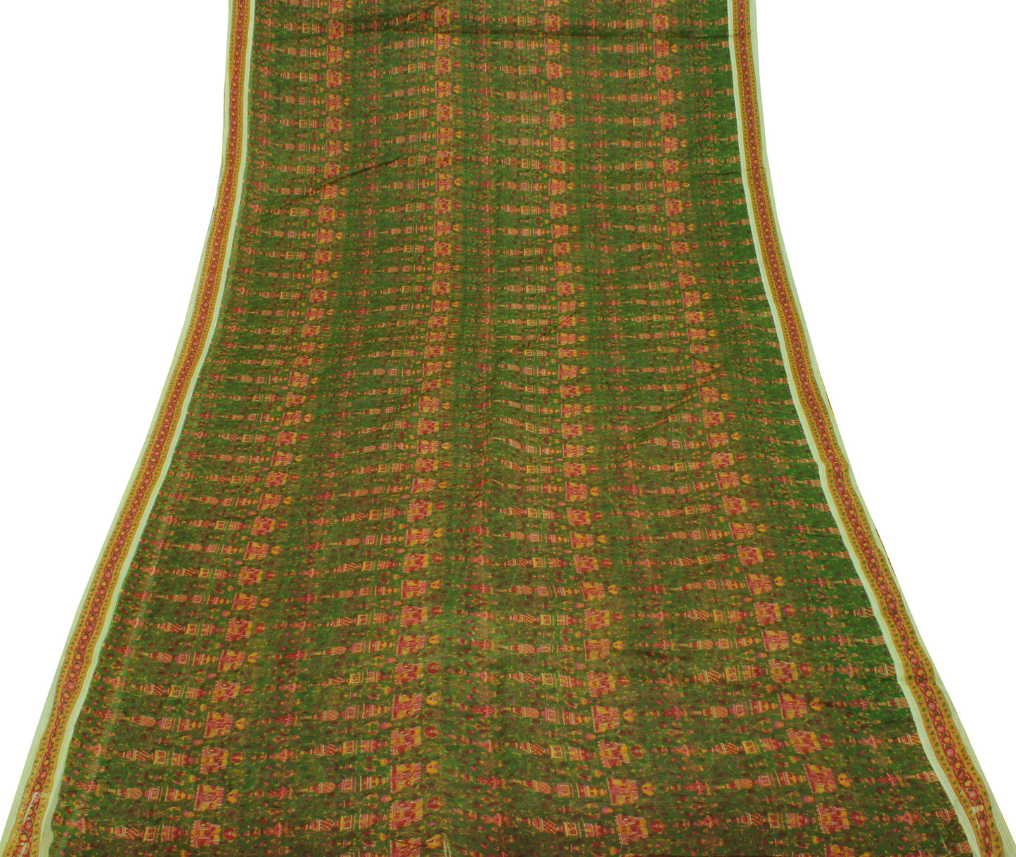 Sushila Vintage Green Indian Saree 100% Pure Cotton Printed Soft Craft Fabric