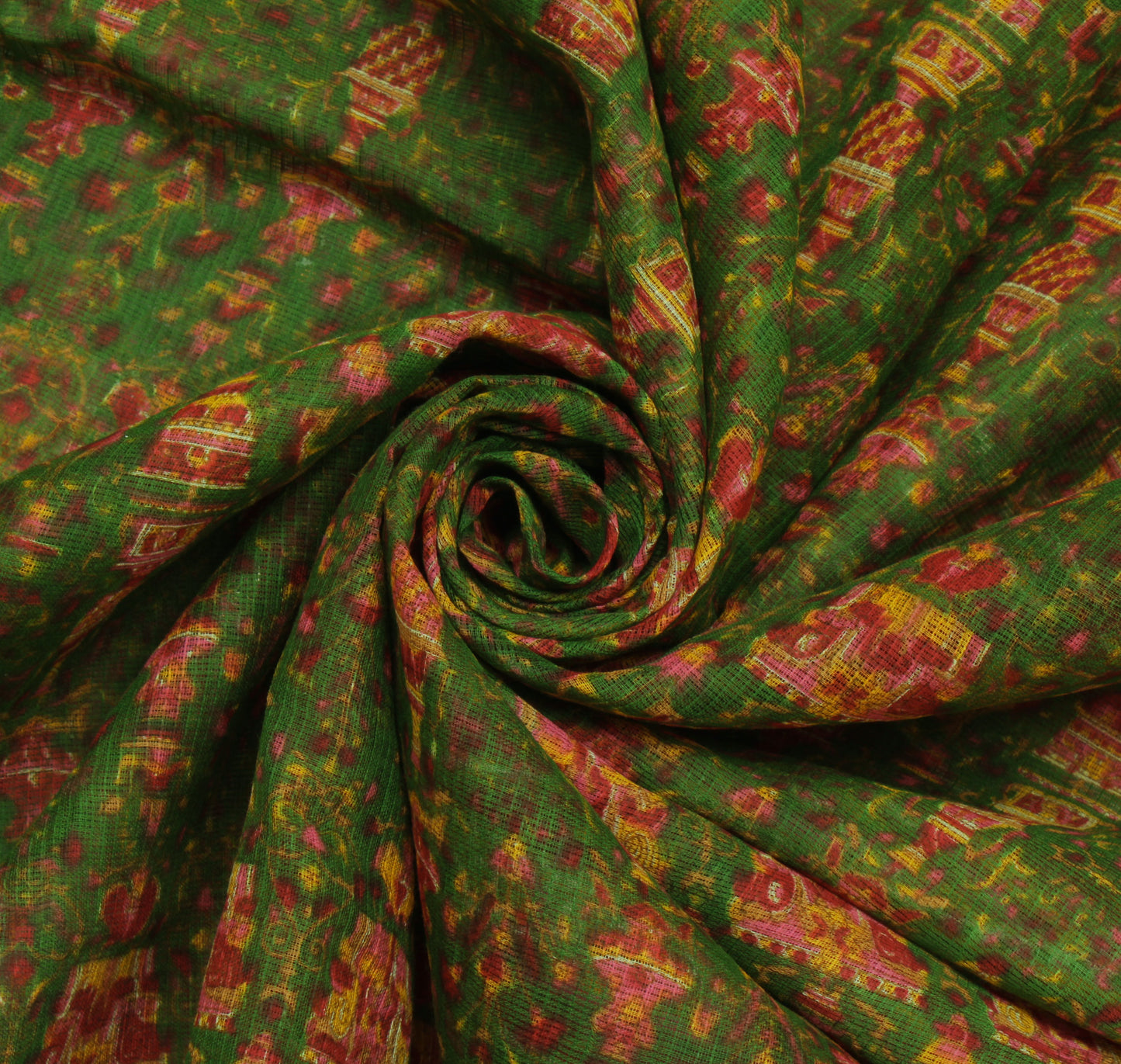 Sushila Vintage Green Indian Saree 100% Pure Cotton Printed Soft Craft Fabric