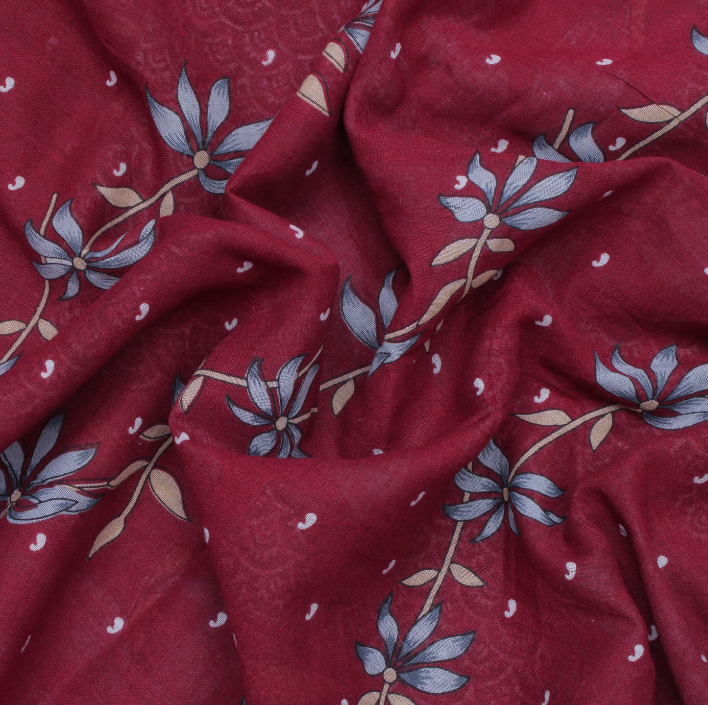 Sushila Vintage Maroon Saree 100% Pure Cotton Printed Floral Soft Craft Fabric