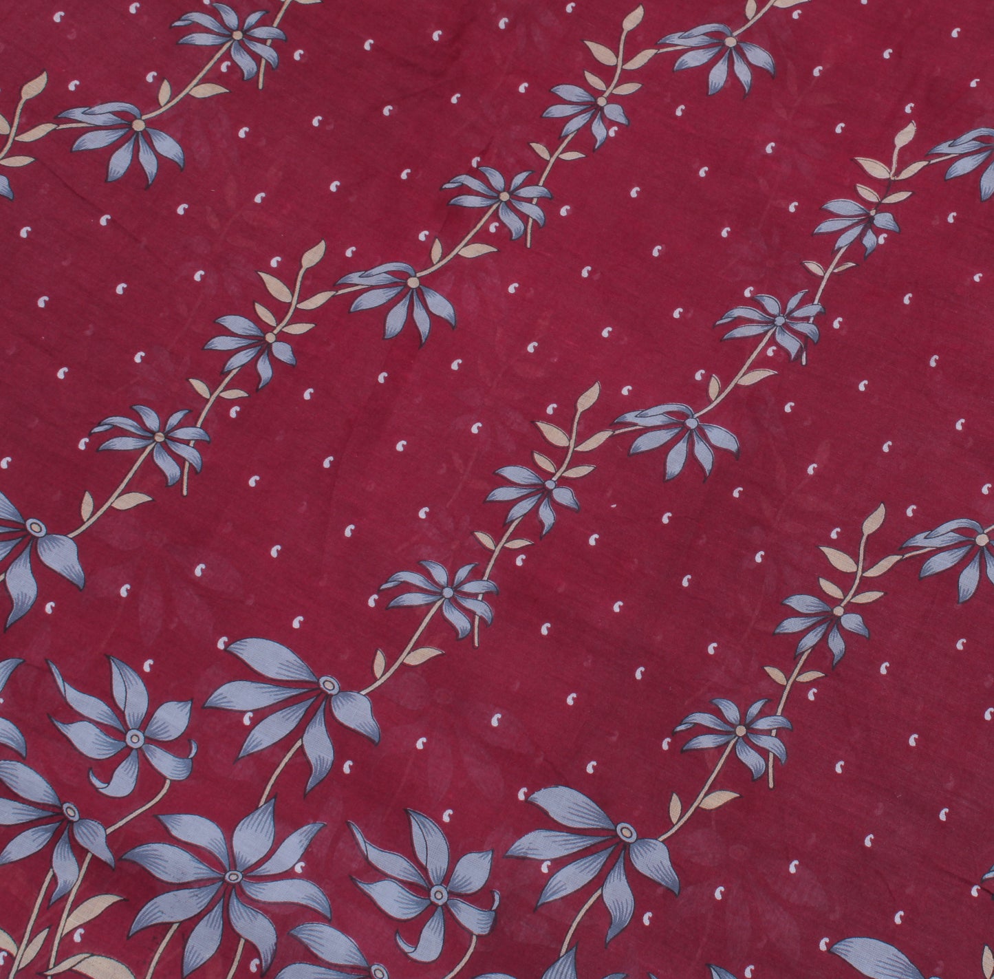 Sushila Vintage Maroon Saree 100% Pure Cotton Printed Floral Soft Craft Fabric