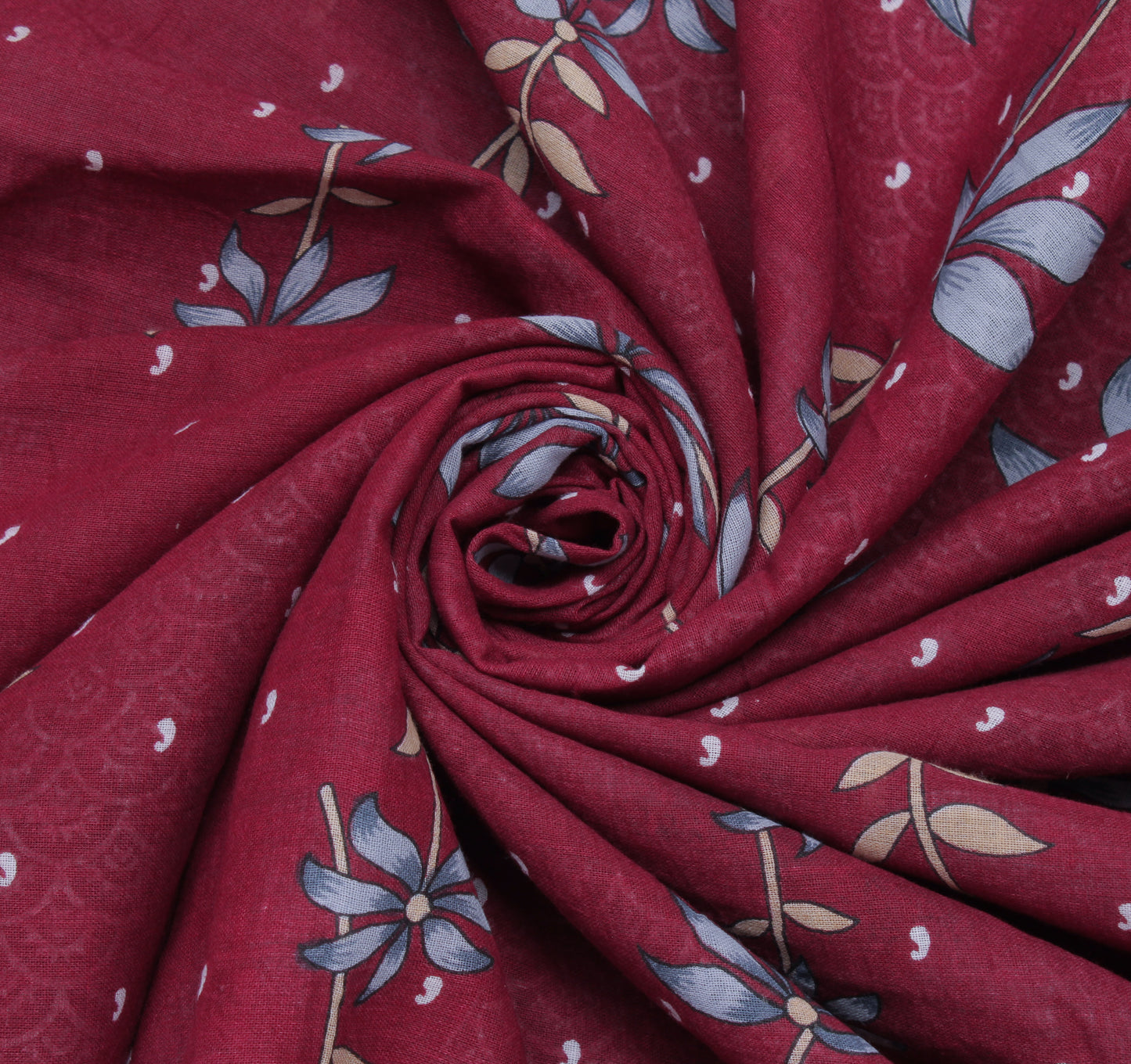 Sushila Vintage Maroon Saree 100% Pure Cotton Printed Floral Soft Craft Fabric