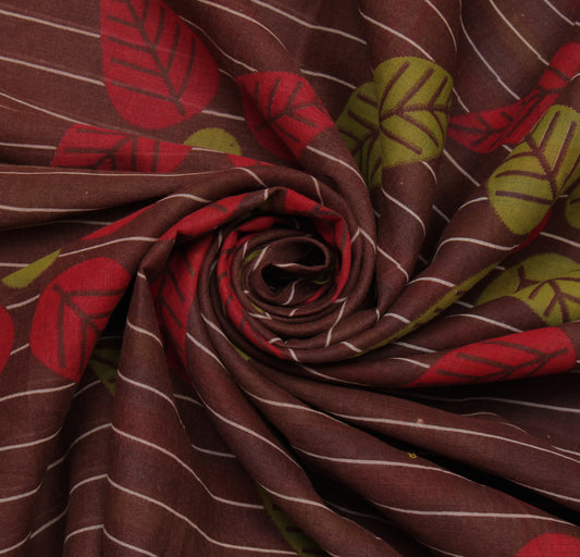 Sushila Vintage Brown Saree 100% Pure Cotton Printed Floral Soft Craft Fabric