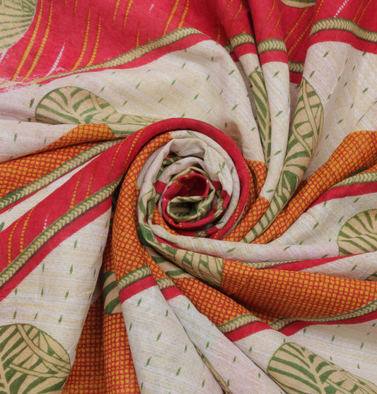 Sushila Vintage Multi-Color Saree Pure Cotton Printed Paisley Soft Craft Fabric