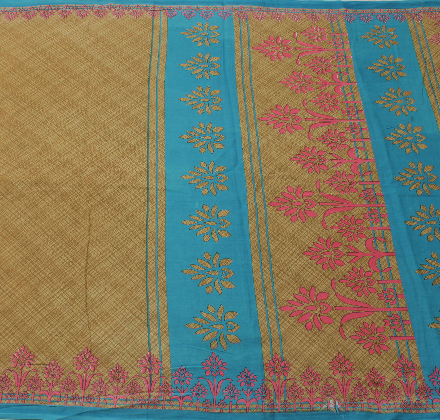 Sushila Vintage Green Indian Saree 100% Pure Cotton Printed Soft Craft Fabric