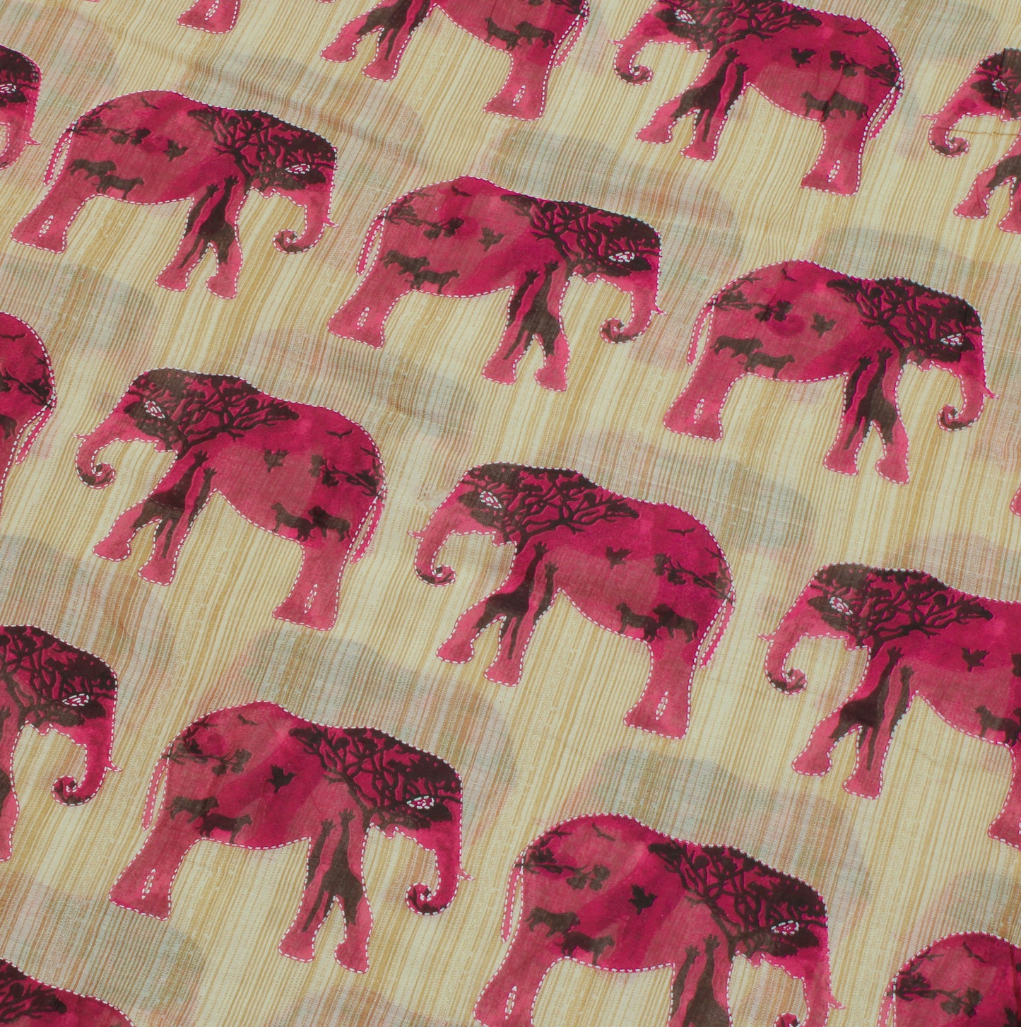 Sushila Vintage Light Brown Sari 100% Pure Cotton Printed Elephant Craft Fabric