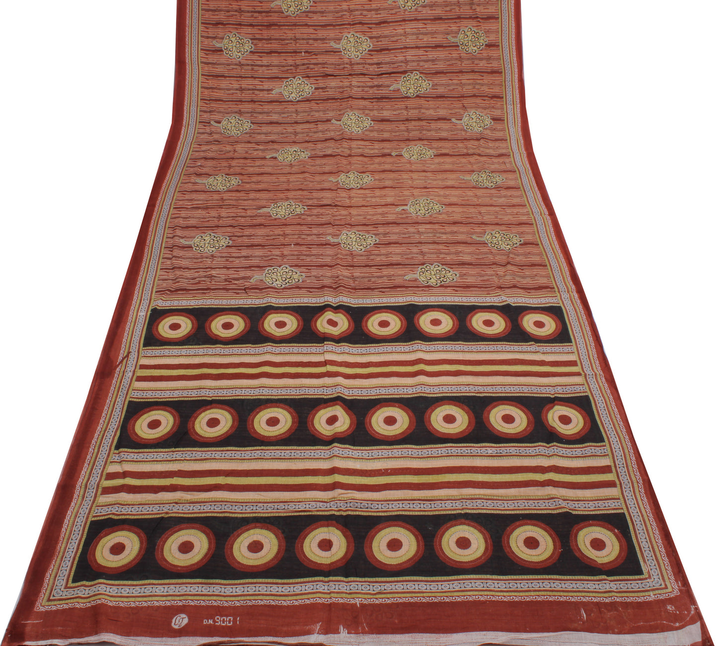 Sushila Vintage Brown Saree 100% Pure Cotton Printed Floral Soft Craft Fabric