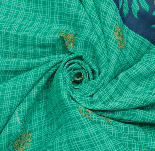 Sushila Vintage Green Saree 100% Pure Cotton Printed Floral Soft Craft Fabric