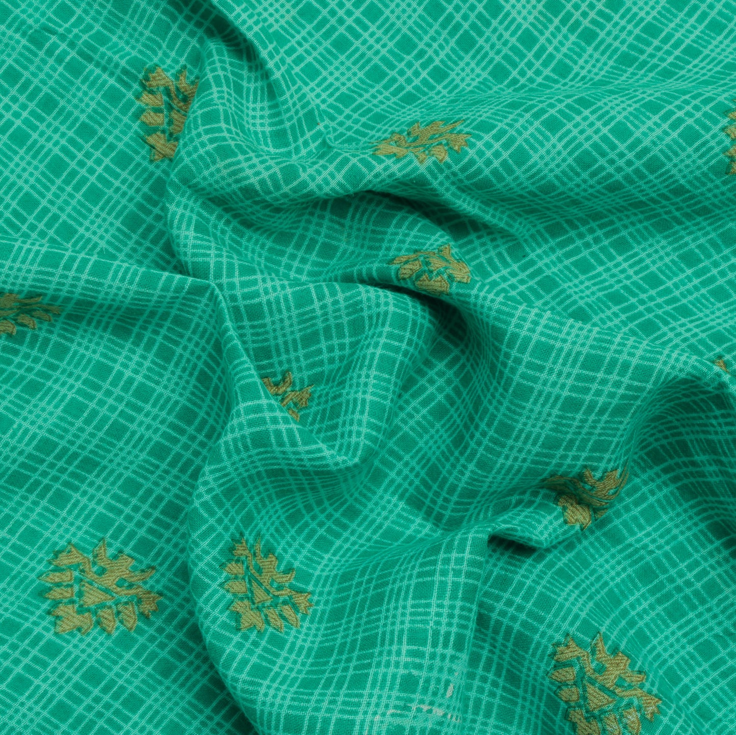 Sushila Vintage Green Saree 100% Pure Cotton Printed Floral Soft Craft Fabric