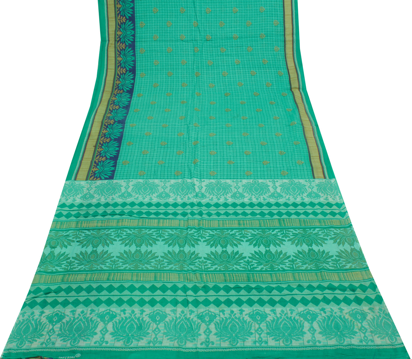 Sushila Vintage Green Saree 100% Pure Cotton Printed Floral Soft Craft Fabric