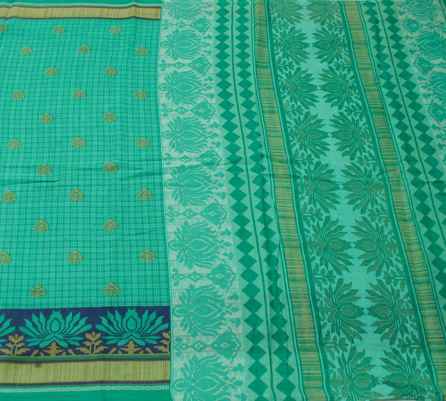 Sushila Vintage Green Saree 100% Pure Cotton Printed Floral Soft Craft Fabric