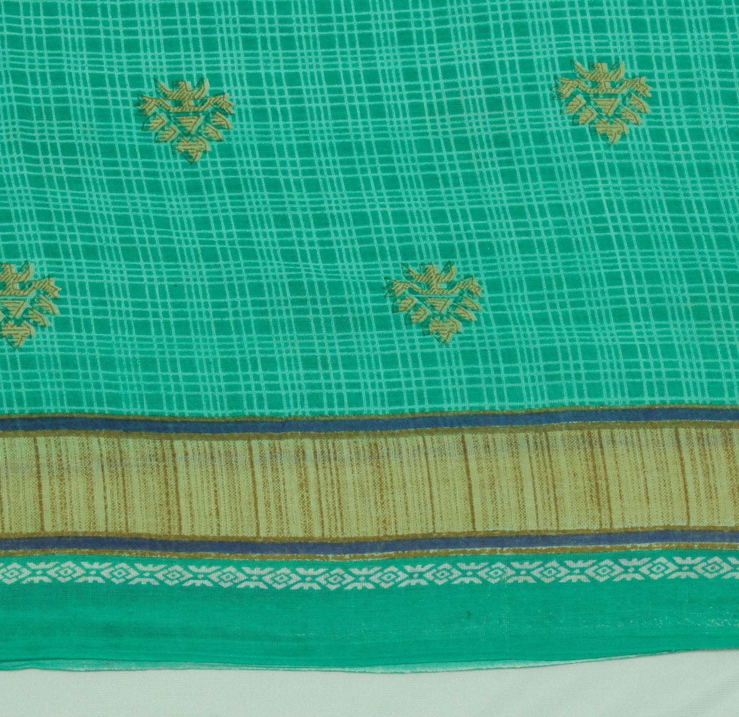 Sushila Vintage Green Saree 100% Pure Cotton Printed Floral Soft Craft Fabric