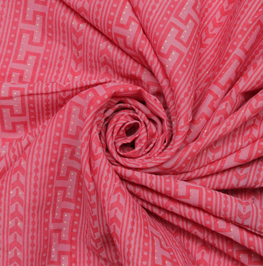 Sushila Vintage Pink Saree 100% Pure Cotton Printed Soft 5 Yard Craft Fabric