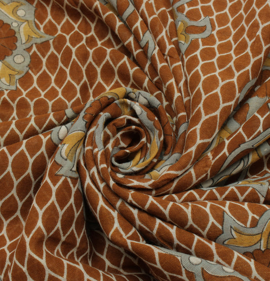 Sushila Vintage Brown Saree 100% Pure Cotton Printed Floral Soft Craft Fabric