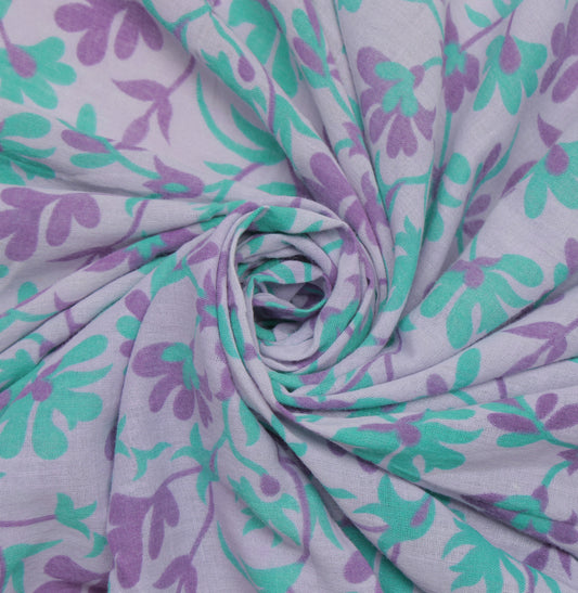 Sushila Vintage Lavender Saree Pure Cotton Printed Floral Soft Craft Fabric