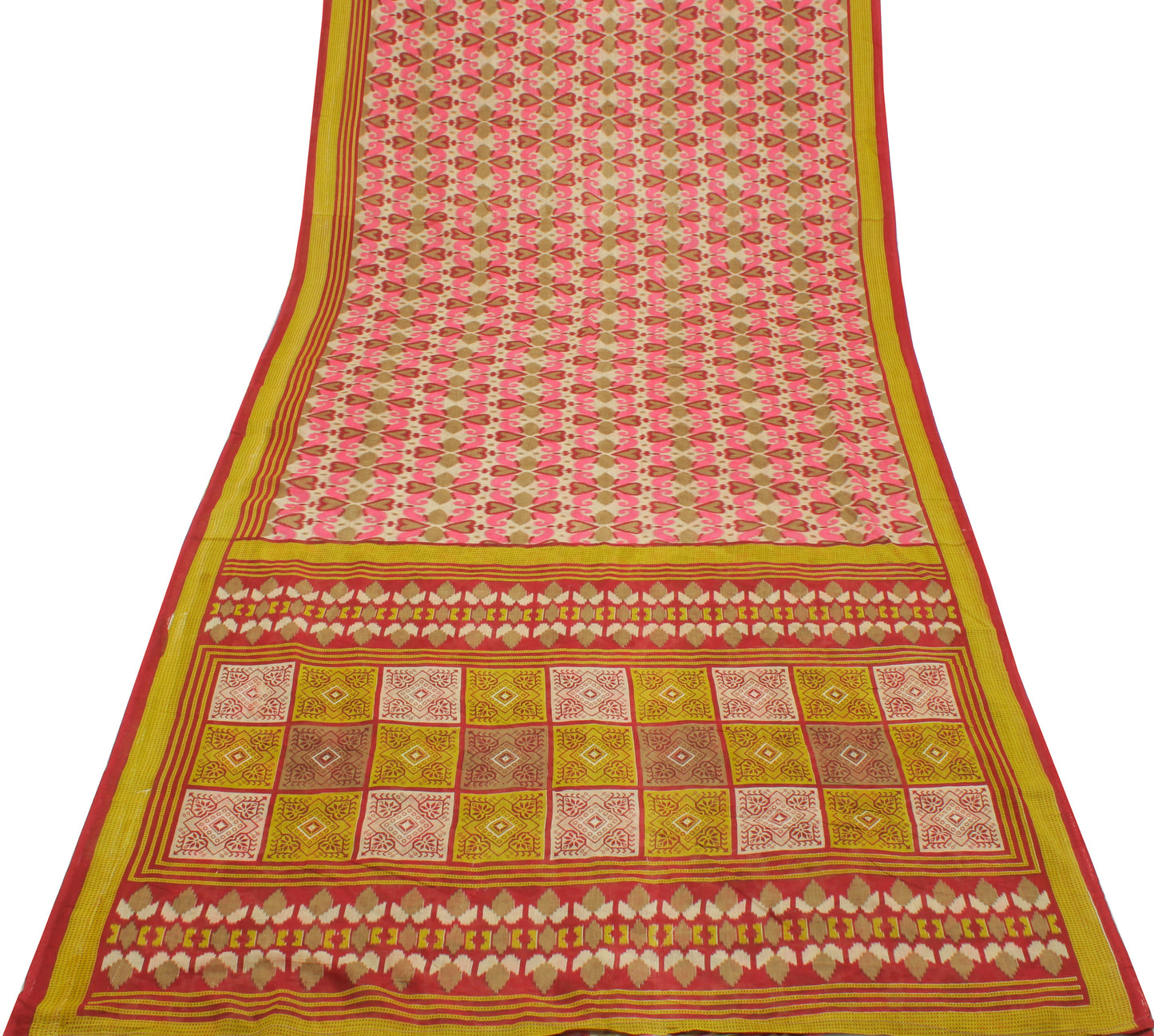 Sushila Vintage Cream Indian Saree 100% Pure Cotton Printed Soft Craft Fabric